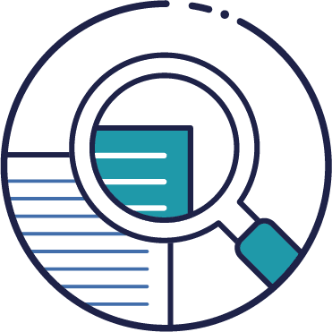 A icon with a magnifying glass over a document